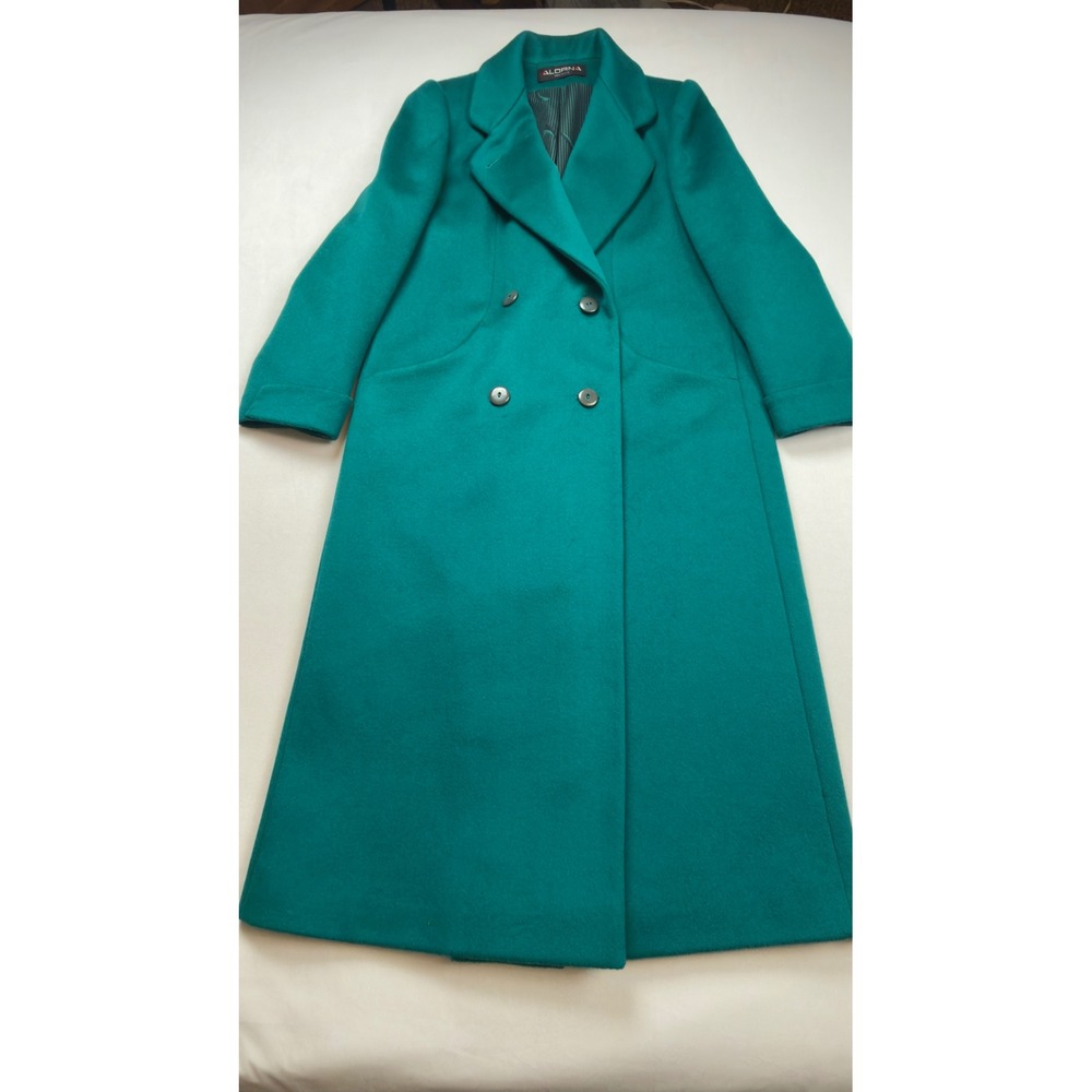 ALORNA Forstmann Wool Teal Long Trench Coat Women's Double Breasted Tailored - Picture 11 of 13